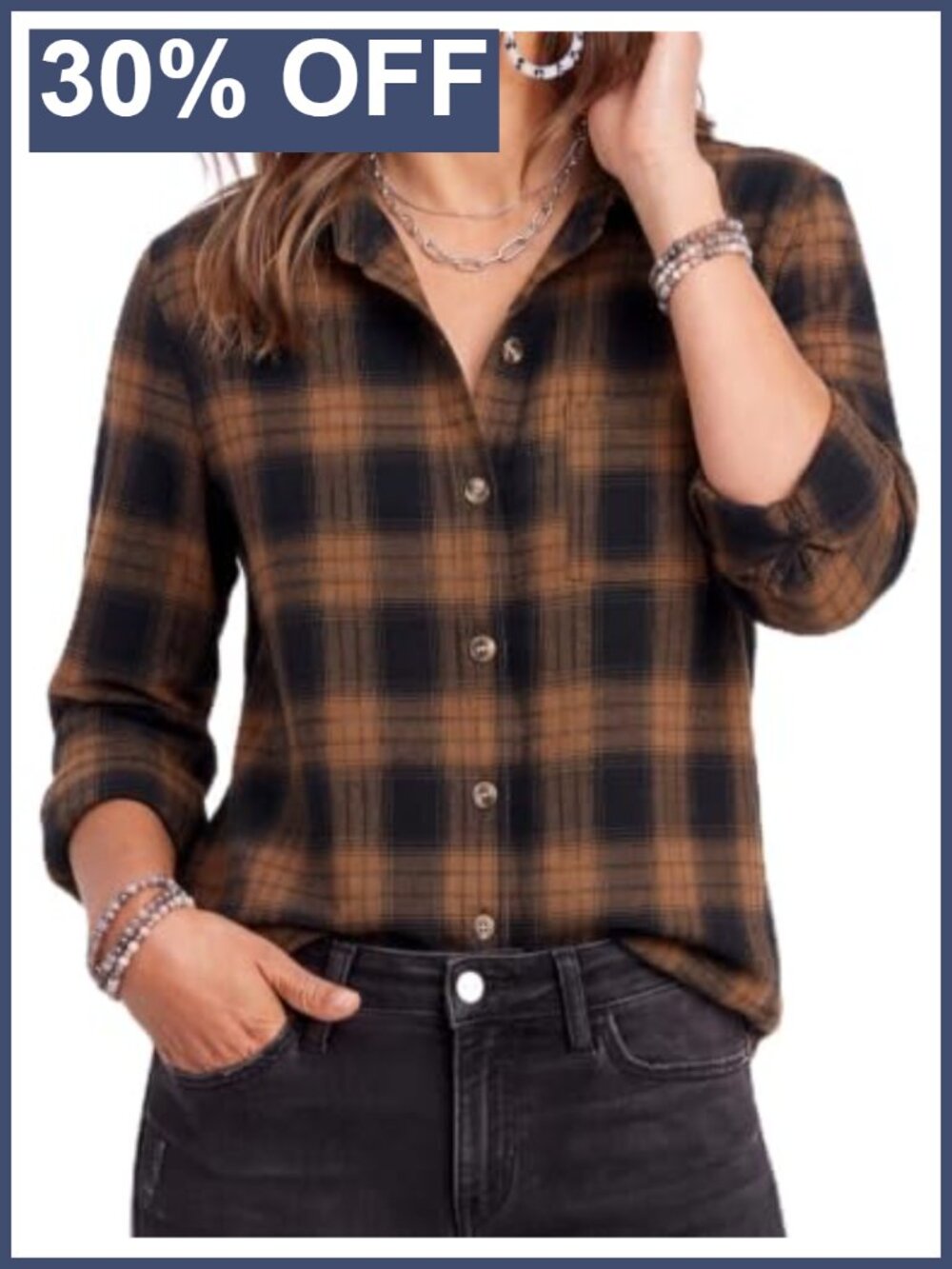 Women's Plaid Button Down Shirt Long Sleeve Blouse